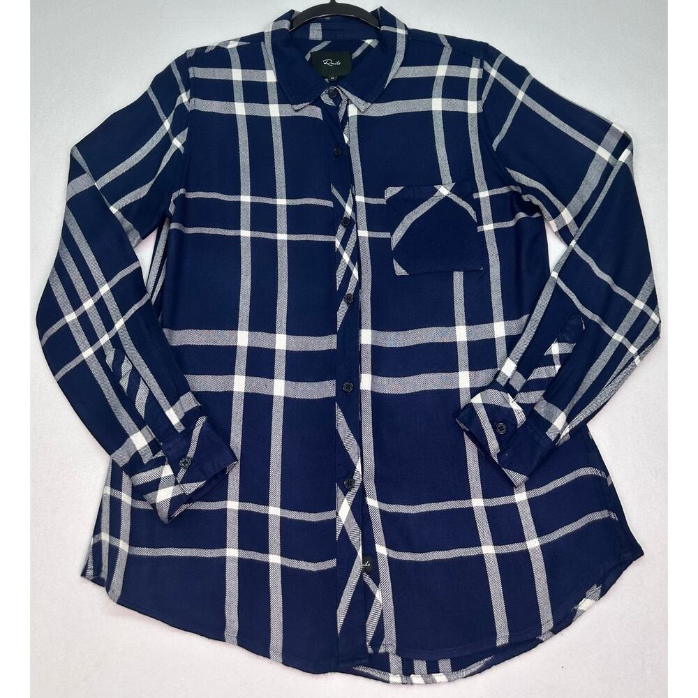 Rails Hunter Navy Blue & White Plaid Button Front Shirt Size M - Picture 3 of 11